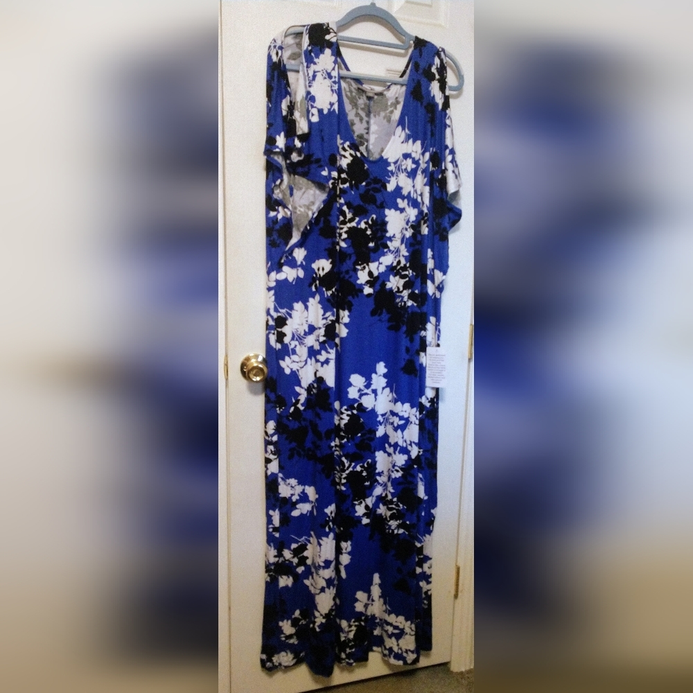 Cold shoulder Maxi dress by Jessica London size 30W. blue and white